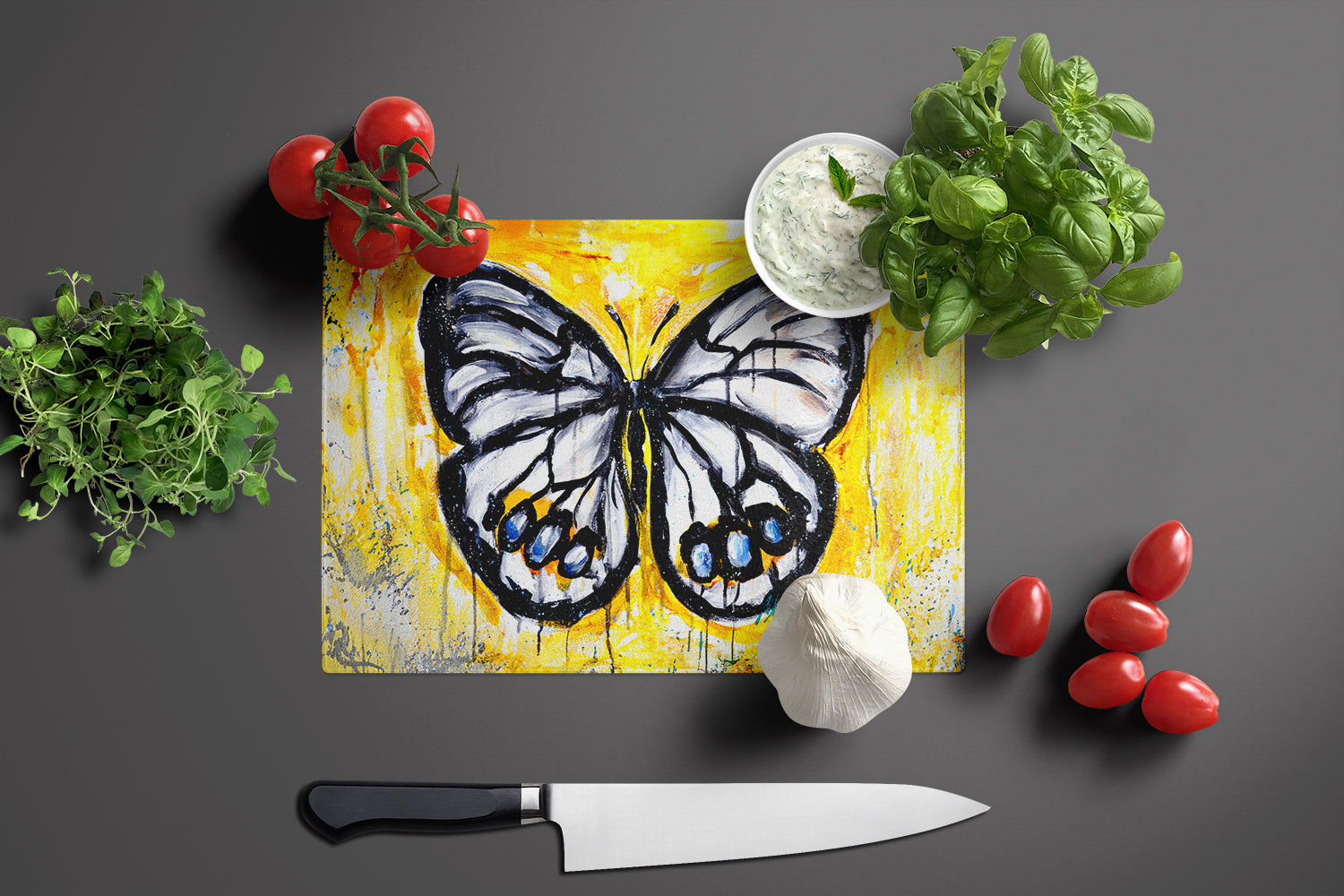 Buttefly Whisp Cutting Board Tempered Glass Kitchen Cutting Surface, Heat Resistant Chopping, Non-Slip Feet, Food Prep & Serving