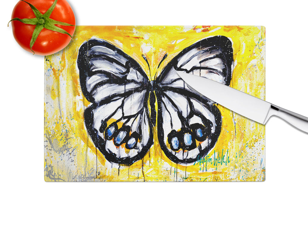 Buttefly Whisp Cutting Board Tempered Glass Kitchen Cutting Surface, Heat Resistant Chopping, Non-Slip Feet, Food Prep & Serving
