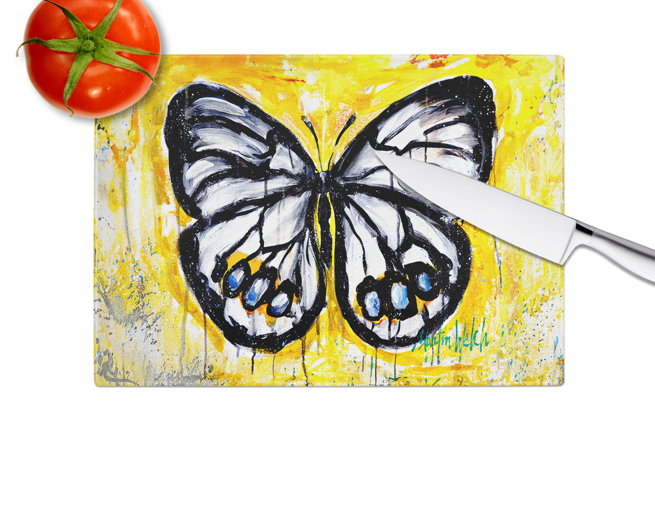 Buttefly Whisp Cutting Board Tempered Glass Kitchen Cutting Surface, Heat Resistant Chopping, Non-Slip Feet, Food Prep & Serving