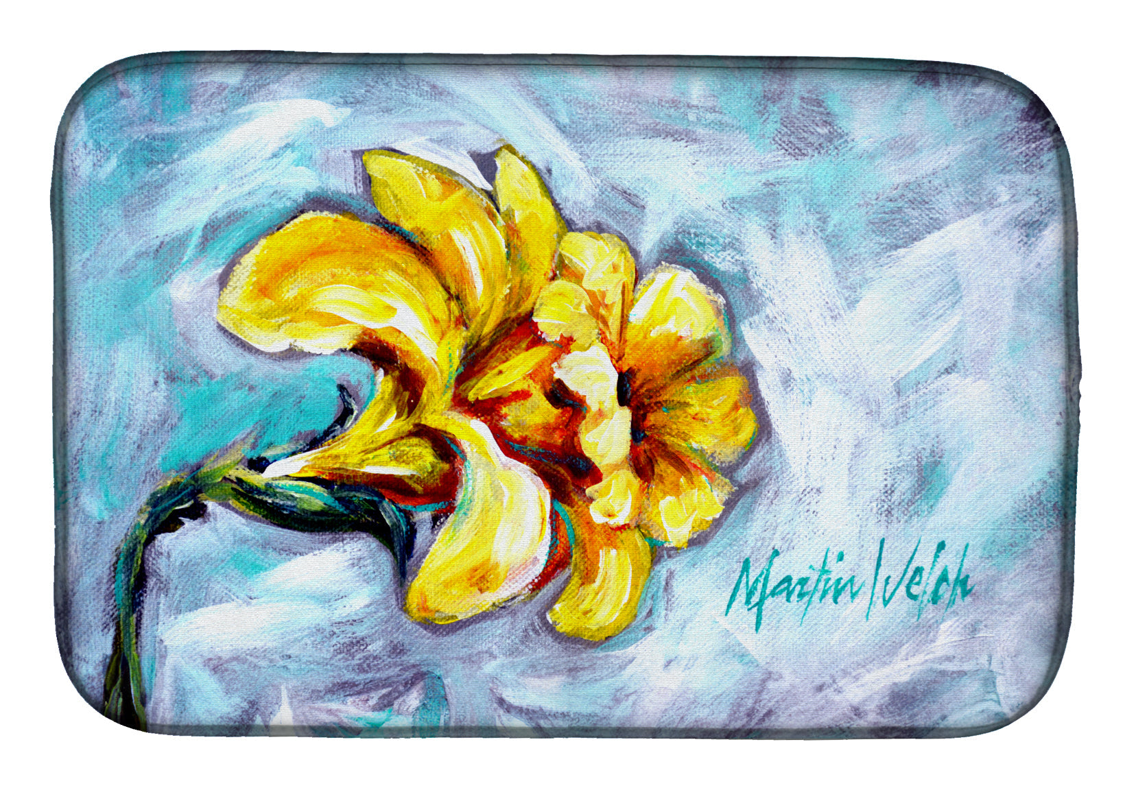 Yellow Daffy Daffodils Dish Drying Mat Absorbent Dish Drying Mat Pad for Kitchen Counter Dish Drainer Mat for Countertop, 14 x 21", Multicolor