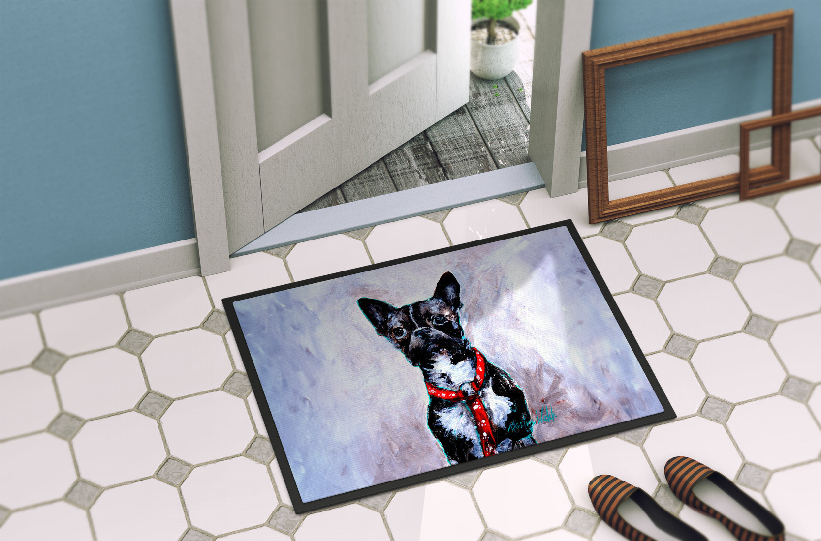 Boston Terrier Ziggy Doormat Indoor Outdoor 18H X 27W Front Door Mat Rugs for Entryway, Non Slip Washable
