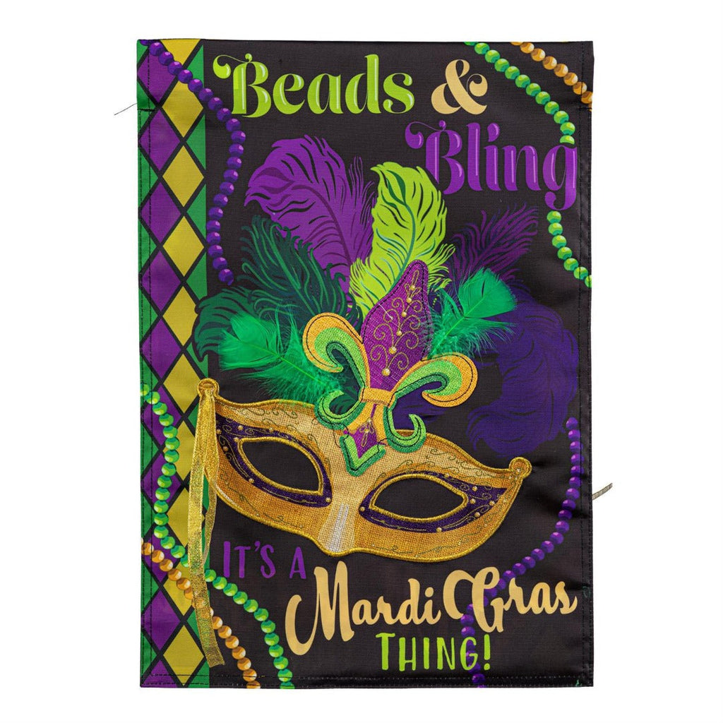 Mardi Gras Beads & Bling 2 Sided Garden Flag