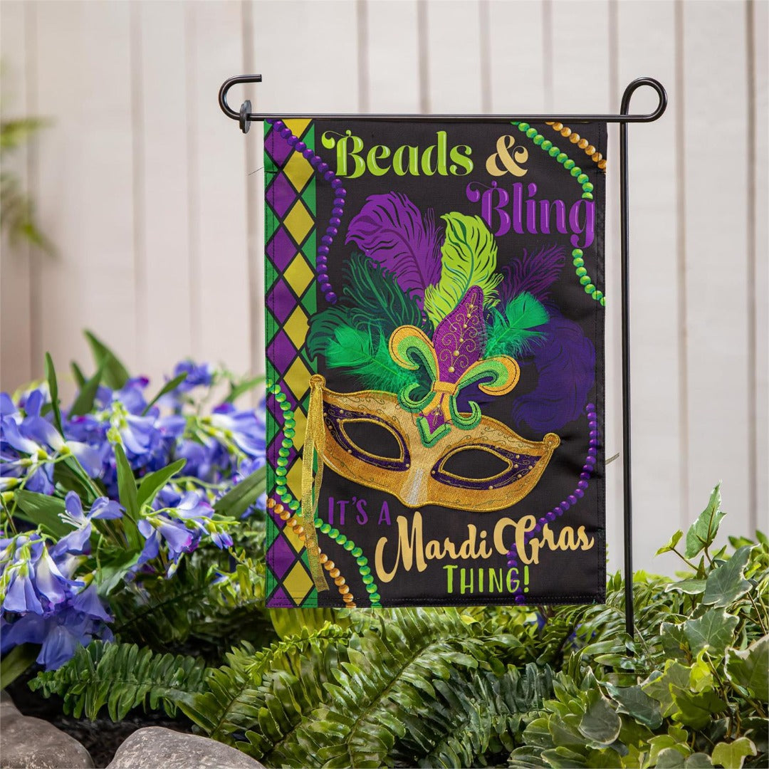 Mardi Gras Beads & Bling 2 Sided Garden Flag