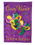 Mardi Gras Crazy Krewe Lives Here 2 Sided Garden Flag