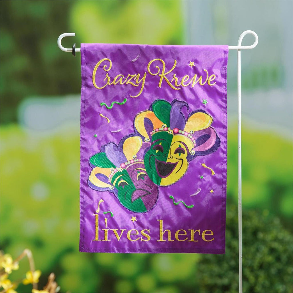 Mardi Gras Crazy Krewe Lives Here 2 Sided Garden Flag