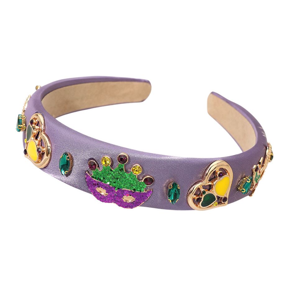Mardi Gras Mask Heart Gem Charm Embellished Headband