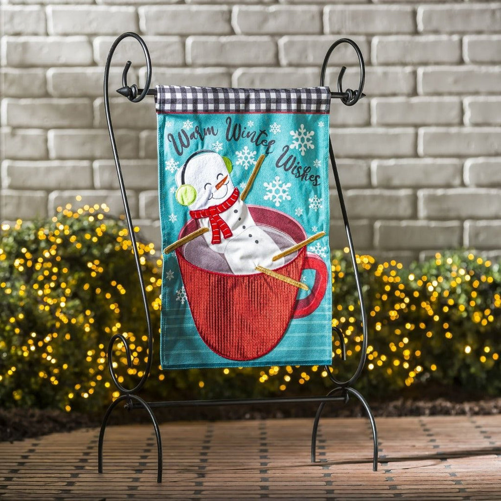 Marshmallow Snowman Winter Garden Flag 2 Sided Warm Winter Wishes