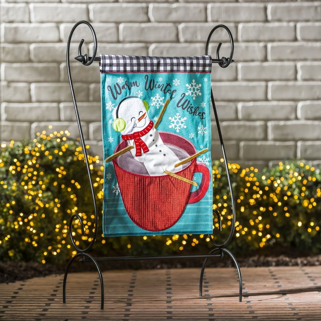 Marshmallow Snowman Winter Garden Flag 2 Sided Warm Winter Wishes