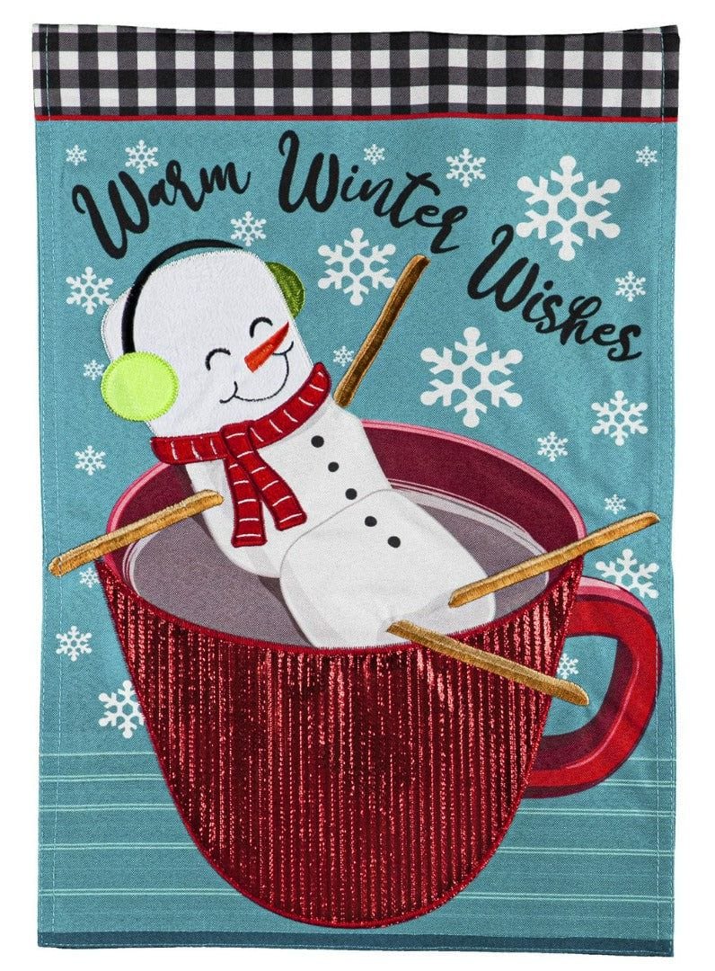 Marshmallow Snowman Winter Garden Flag 2 Sided Warm Winter Wishes