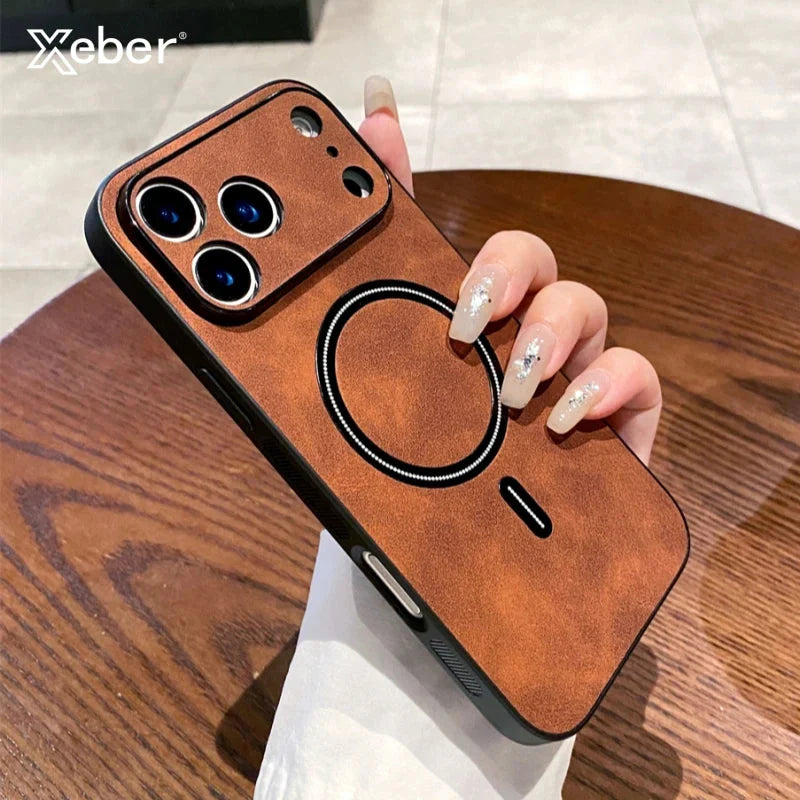 Matte Leather MagSafe Magnetic Wireless Phone Case.
