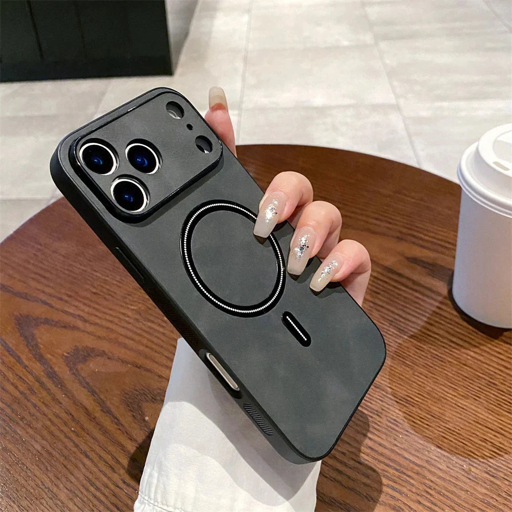 Matte Leather MagSafe Magnetic Wireless Phone Case.