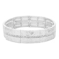 Stone Paved Line Center Pointed Hammered Metal Stretch Bracelet