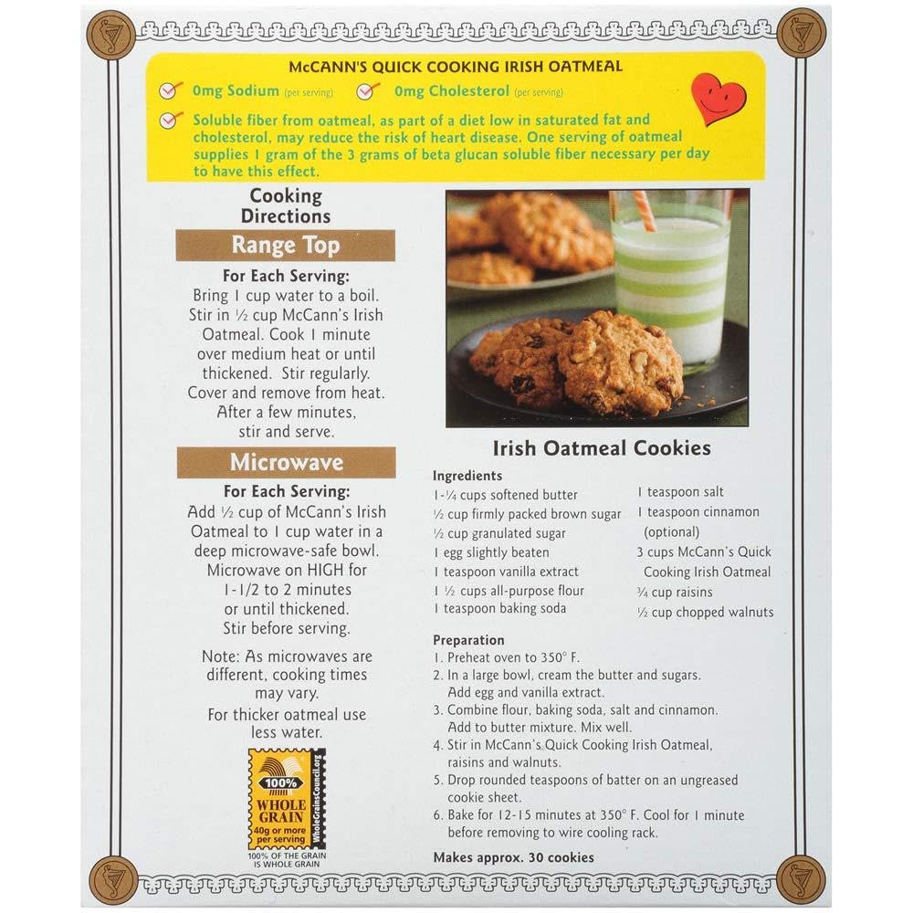 McCann's Irish Oatmeal Quick Cooking Rolled Oats, 16 oz, Case of 12