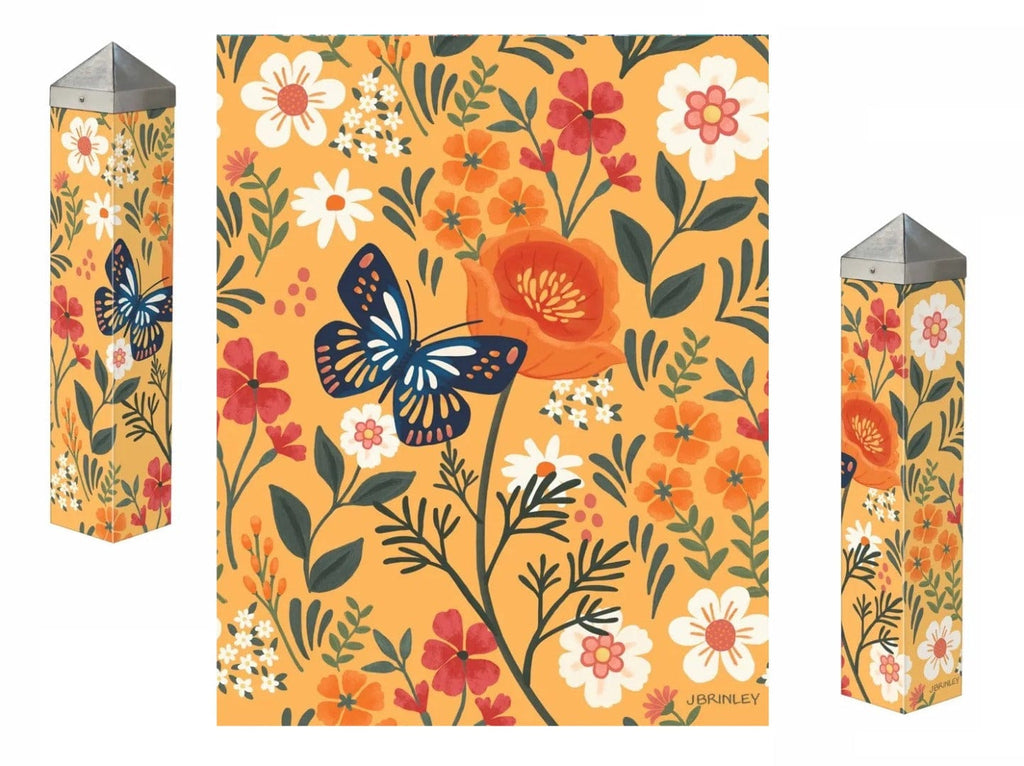 Meadow Flora Orange Butterfly Art Pole 20 Inches Tall Painted Peace