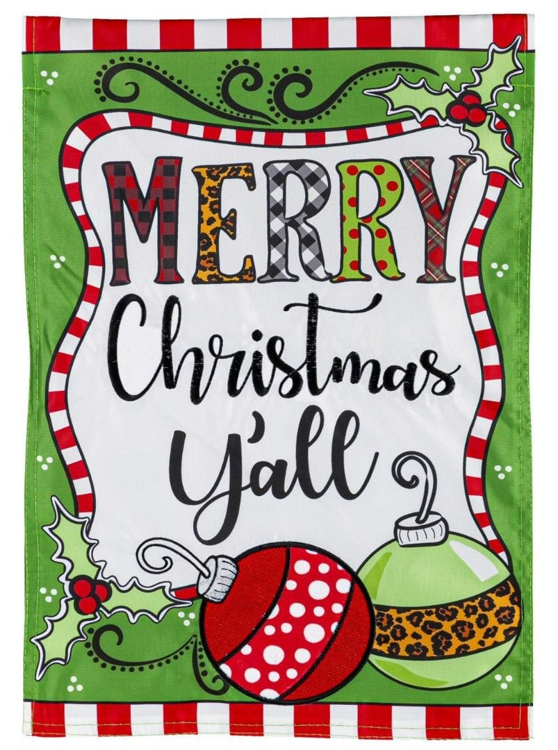 Merry Christmas Y'All Garden Flag 2 Sided Applique