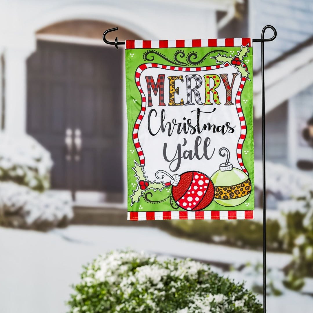 Merry Christmas Y'All Garden Flag 2 Sided Applique