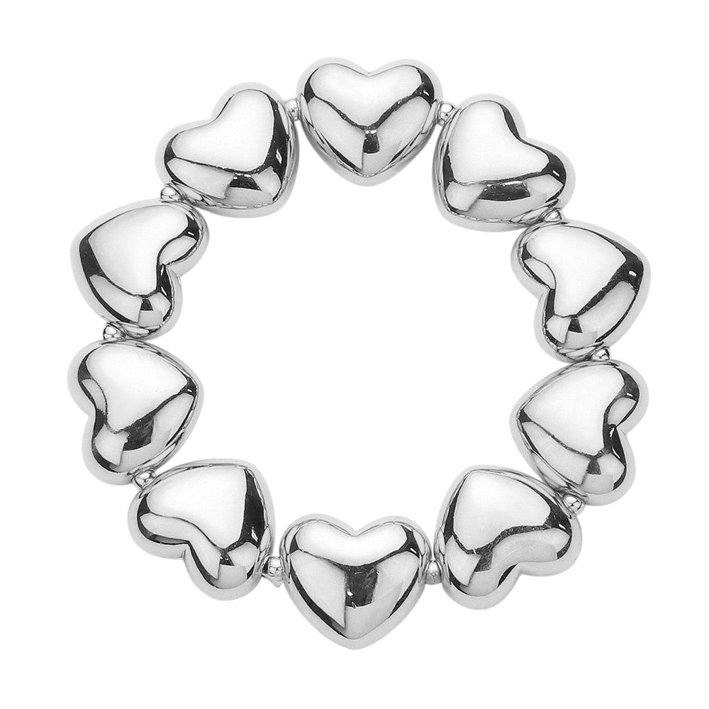 Metal Heart Beaded Stretch Bracelet