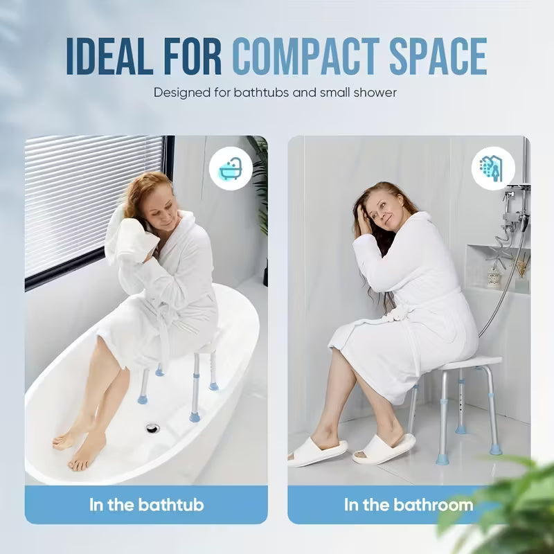 Metal Bath Chair | Adjustable Height (6 Positions), Non-Slip Base & Feet, Bathtub-Friendly Design | Sturdy Shower Stool for Elderly