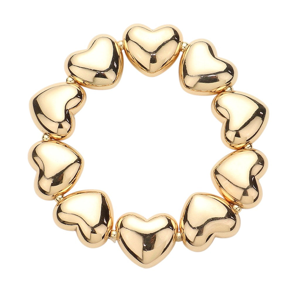 Metal Heart Beaded Stretch Bracelet