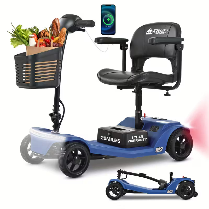 Mobility 4-wheel Electric Scooters With Removable Battery, 330 Lbs Max Weight & 32 KM Max Range