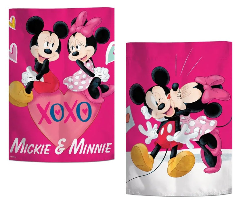Mickey and Minnie Valentine Garden Flag 2 Sided Love Happens Here