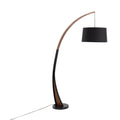 Mid-Century Modern Floor Lamp – Arched Walnut Wood Frame, Marble Base & Linen Drum Shade