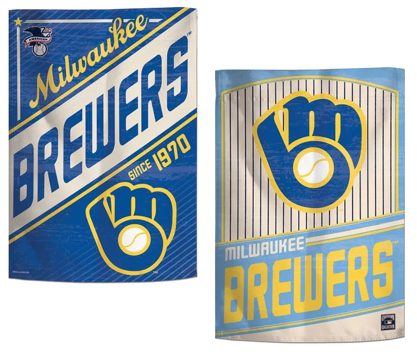 Milwaukee Brewers Garden Flag 2 Sided Classic Logo Pinstripe