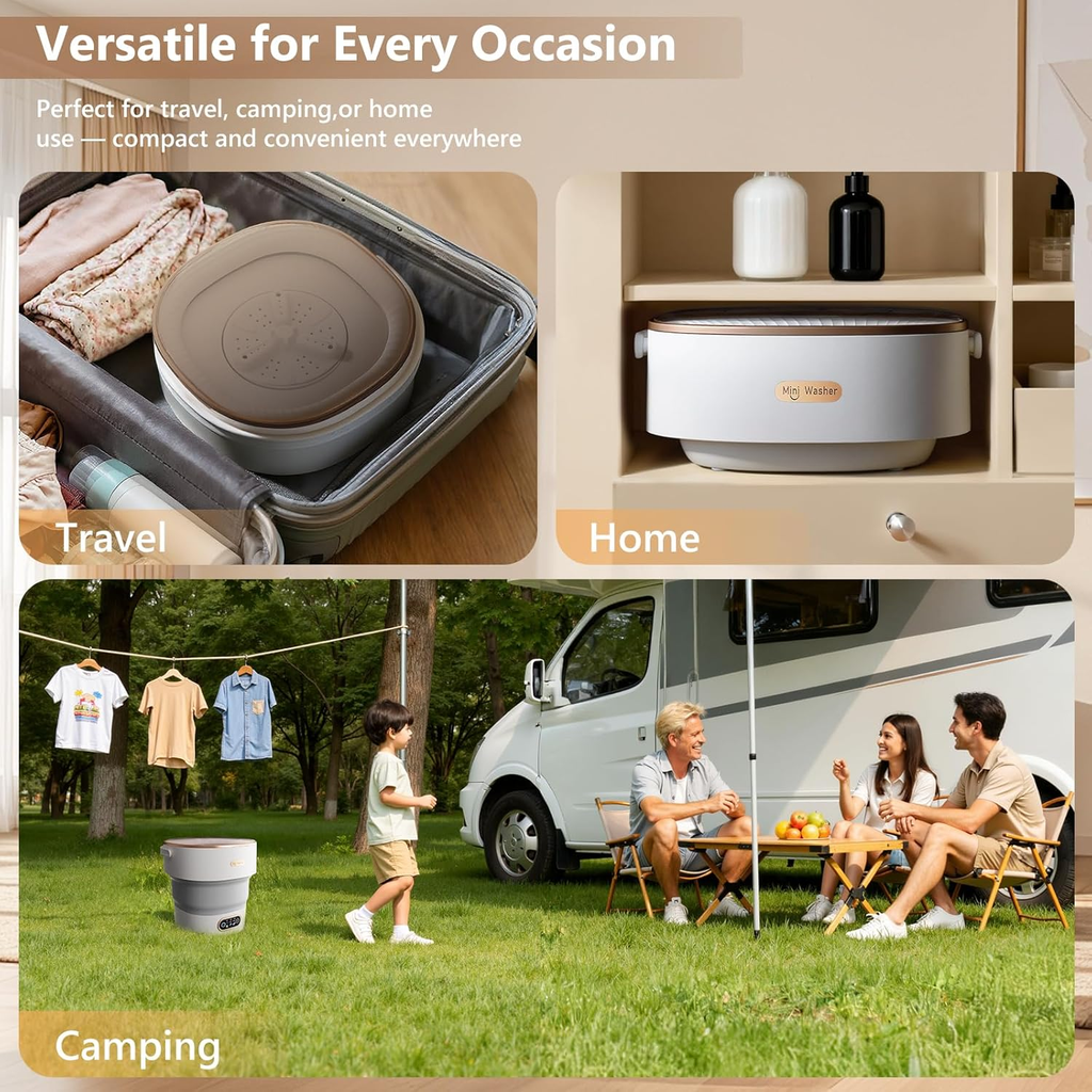 Mini Laundry Machine 16L — Foldable Portable Laundry Machine and Spinner for Baby Clothes, Underwear, Socks; Ideal for Travel, Dorms, Camping