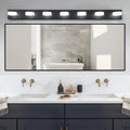 LED Vanity Light Fixture | 3/4/5/6/7-Light Dimmable Bathroom Wall Sconce with Acrylic Shade — Matte Black, 6000K, 42W