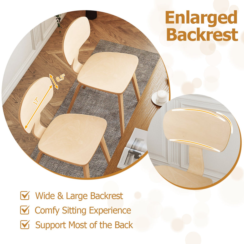 Modern Dining Chair Set of 2 with Wide Seat-Natural