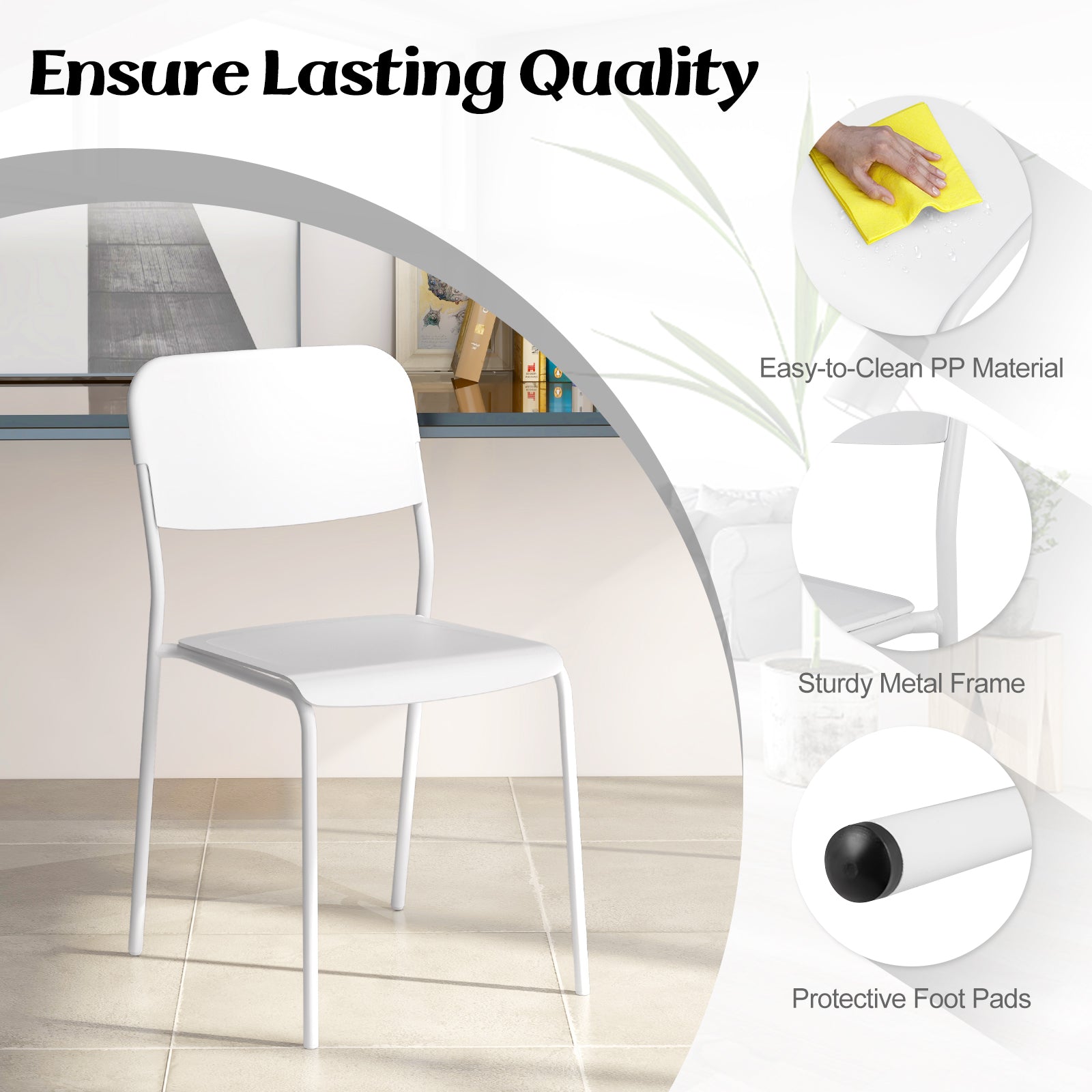 Modern Dining Chairs Set of 4 with Tilted Backrest and Sturdy Metal Legs