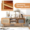 Modern TV Stand with Rattan Glass Sliding Doors