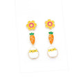 3Pairs Enamel Flower Carrot Easter Egg Stud Earrings