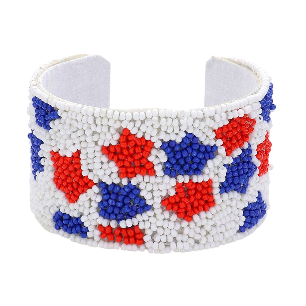 American USA Star Seed Beaded Cuff Bracelet