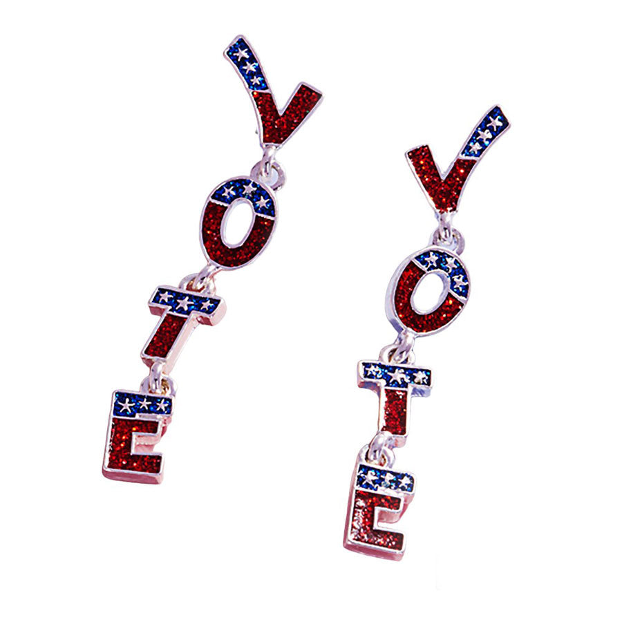 Enamel Glittered VOTE Message Link Dropdown Earrings