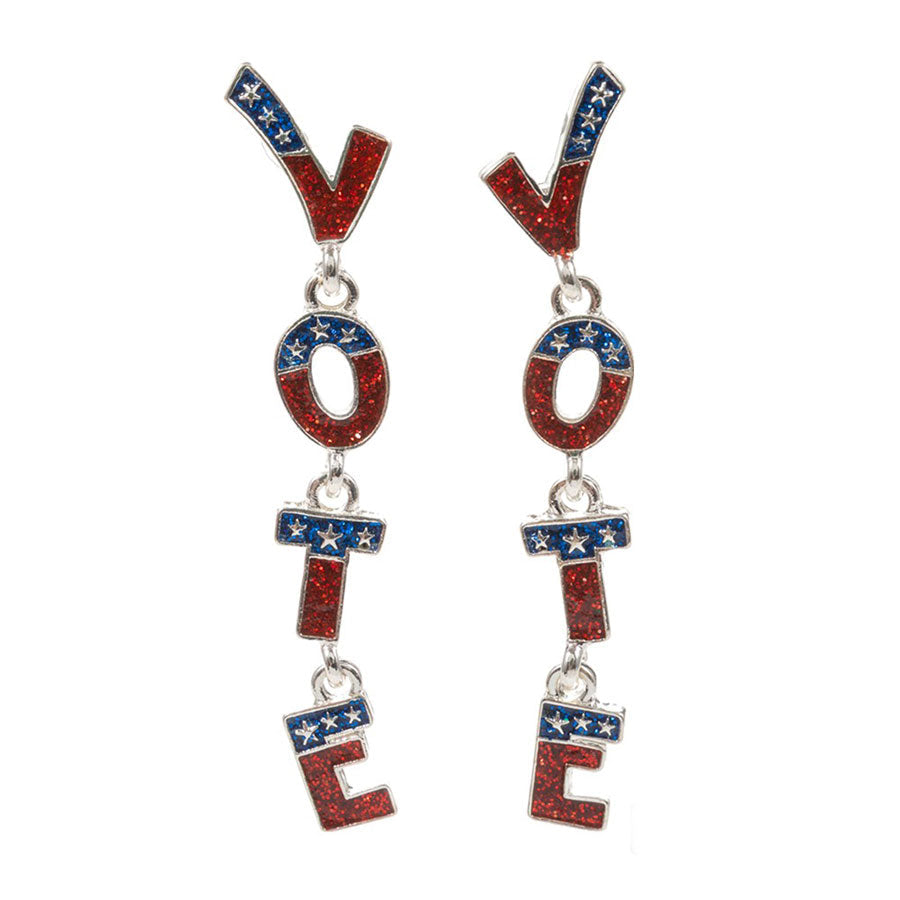Enamel Glittered VOTE Message Link Dropdown Earrings