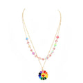 Enamel Smile Flower Patterned Beaded Double Layered Necklace