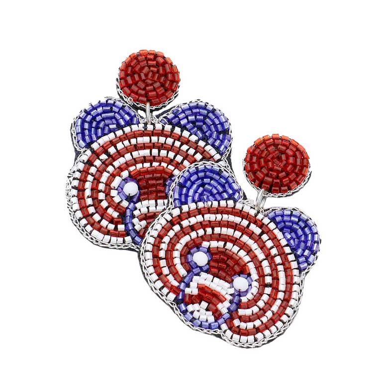 Felt Back American USA Flag Bear Beaded Dangle Earrings