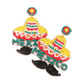 Felt Back Beaded Hat Mexico Message Mustache Dangle Earrings