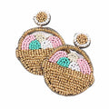 Felt Back Seed Beaded Easter Egg Basket Dangle Earrings