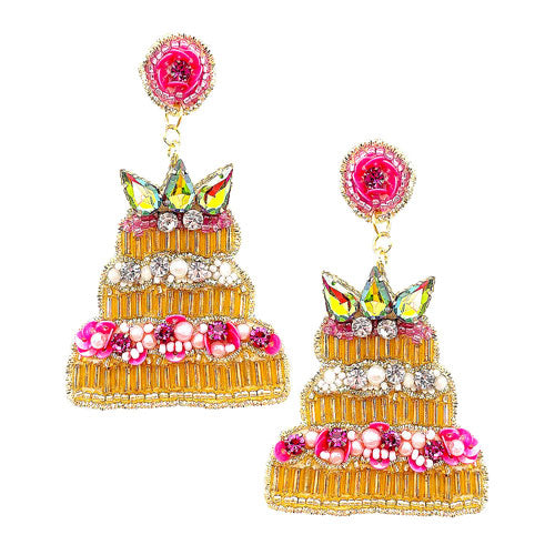 Felt Back Stone Beaded Cake Dangle Earrings