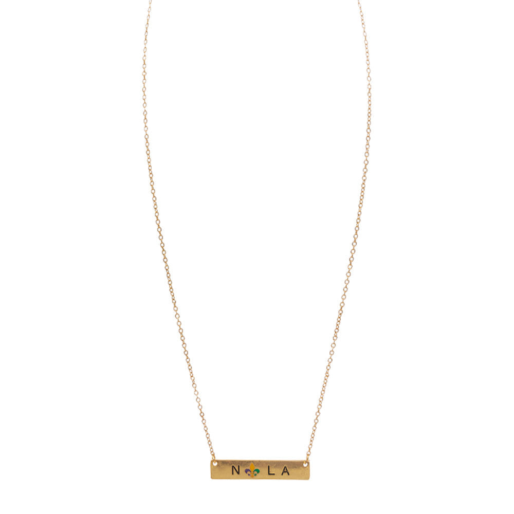 Mardi Gras Fleur de Lis Nola Message Pendant Necklace