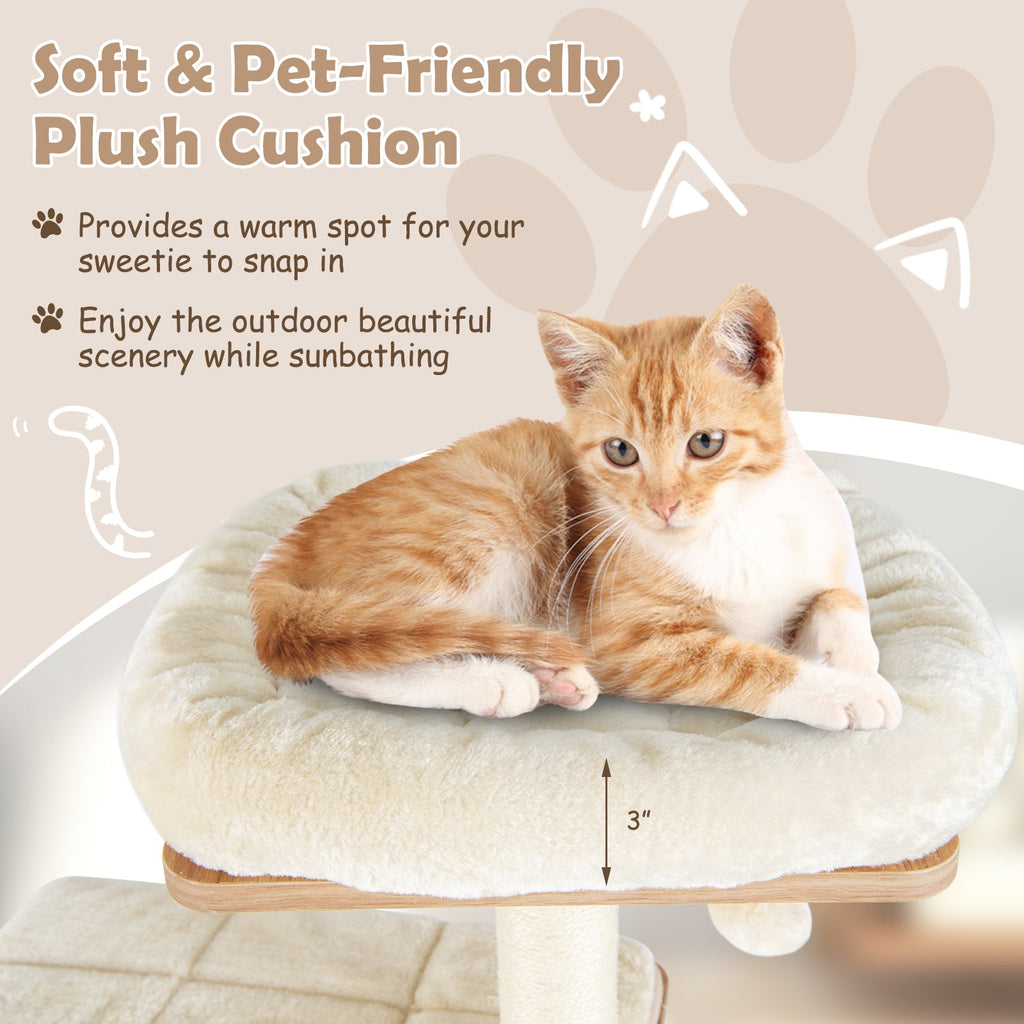Modern Wooden Cat Tree with Perch Condos and Washable Cushions-Natural