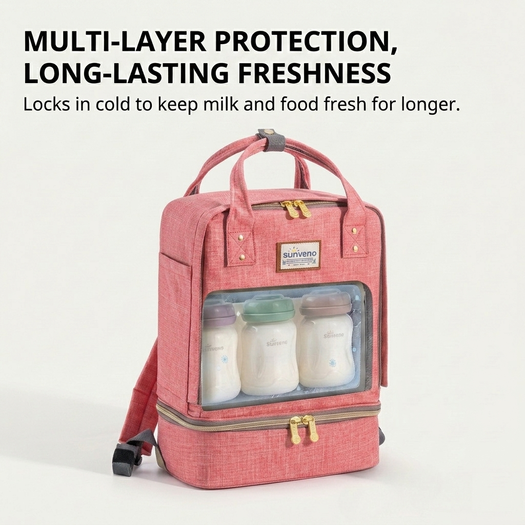 Double Layer Breast Milk Cooler Bag & Nursing Backpack
