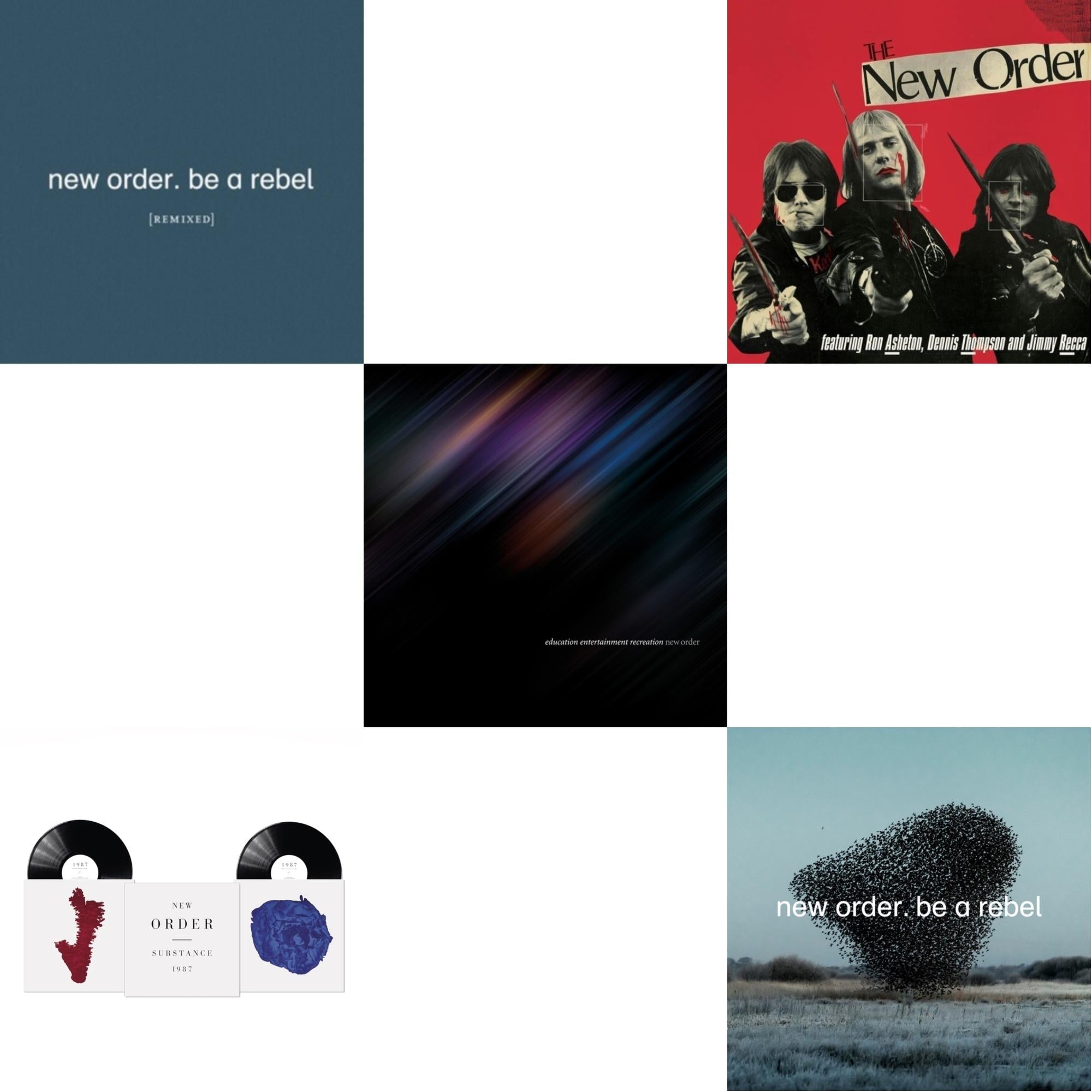 New Order - Be A Rebel Remixed (Limited Edition/Clear LP Vinyl) & Substance (2023 Reissue) (2LP) & Education Entertainment Recreation (Live) & New Order (Marble LP Vinyl) & Be A Rebel