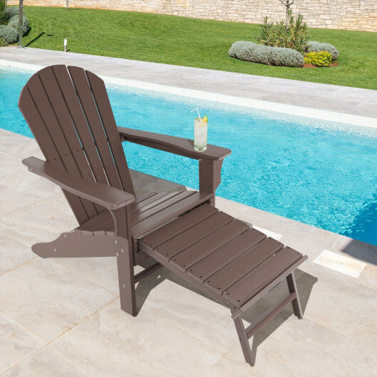 Patio HDPE Adirondack Chair with Retractable Ottoman-White