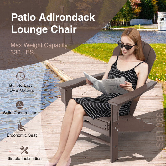 Patio HDPE Adirondack Chair with Retractable Ottoman-White