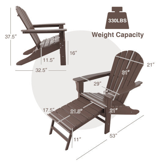 Patio HDPE Adirondack Chair with Retractable Ottoman-White
