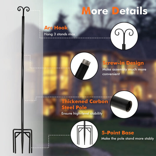 String Light Poles 2 Pack Outdoor Metal Poles with Top Arc Hook and 5-Prong Base-10 ft