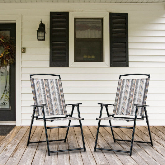 Set of 2 Patio Folding Sling Chairs Space-saving Dining Chair-Gray